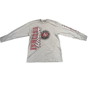 Vintage 90s NCAA Indiana University Hoosiers Long Sleeve Shirt Mens XL Gray Logo